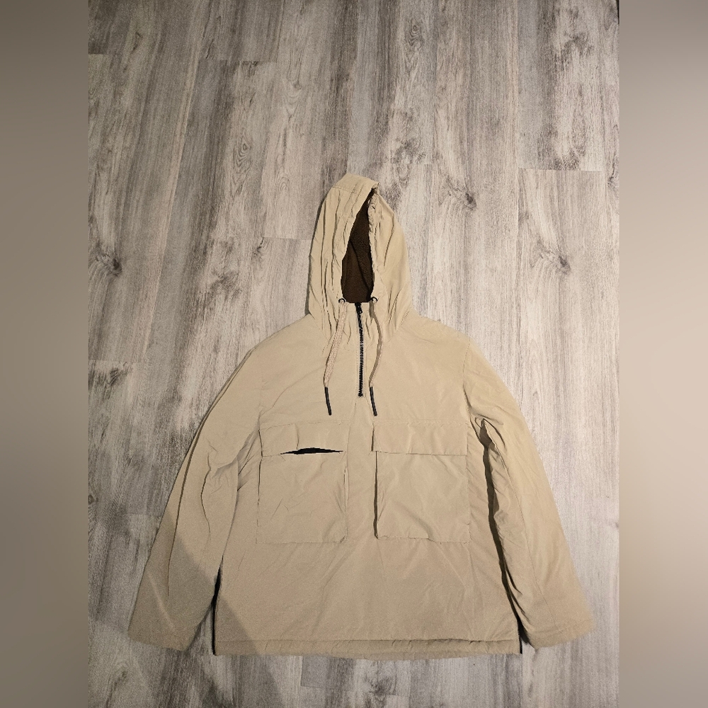 Zara Men's Beige Hooded Raincoat